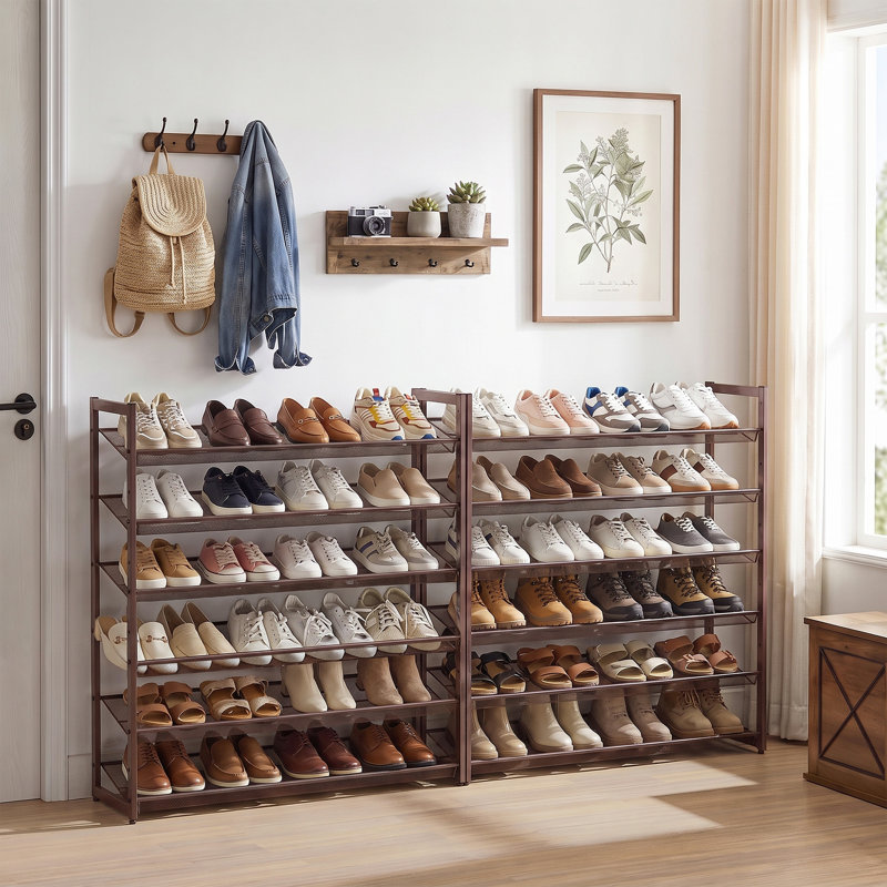 Range-chaussures empilable 48 à 60 paires avec tablettes réglables plates ou en angle Abbi, Bronze