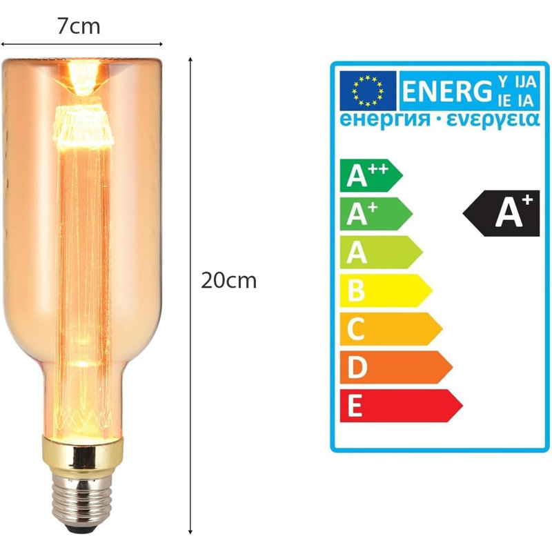 LED Filament Light Bulb, E27 Edison Base Bottle Shape 3W Bulb, Vintage Tubular Screw Light Bulb, Non Dimmable Decorative Bulbs No Flicker Amber Glass Warm White, E27 Screw Bulb