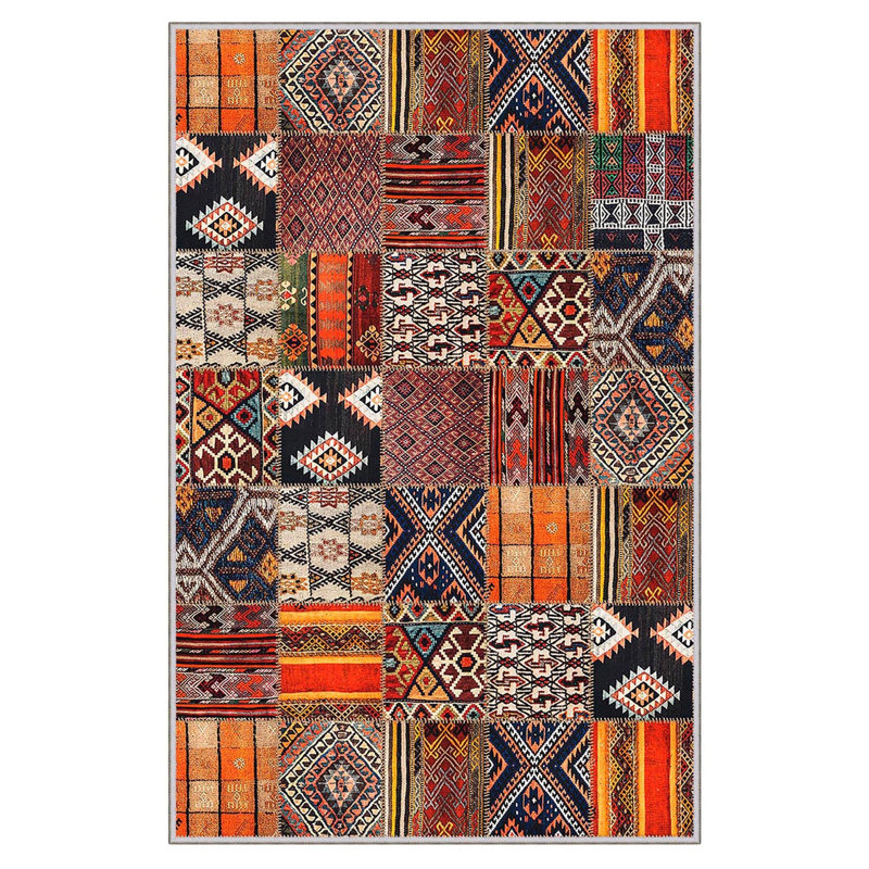Tapis en polyester tissé à la machine Dover - orange / noir / brun, Rectangle 3 pi 11 po x 5 pi 11 po