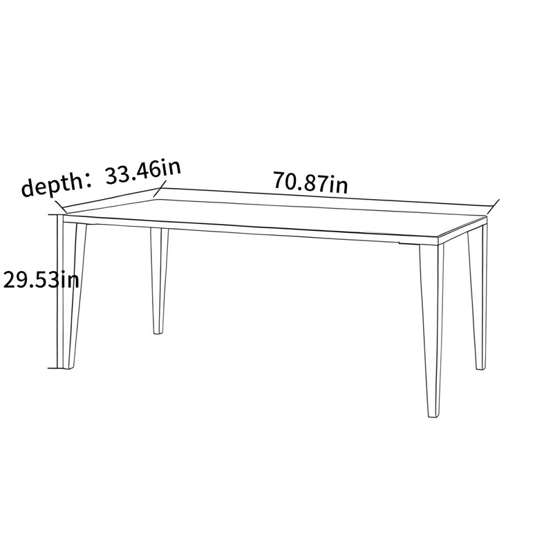 Nordic-style rectangular dining table, 29.53"H x 70.87"L x 33.46"W