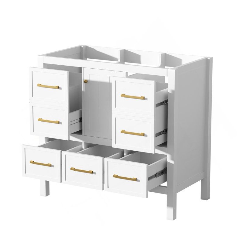 Meuble-lavabo de 36 po sans lavabo, meuble de rangement à structure en bois, meuble-lavabo autoportant avec 5 tiroirs et portes à fermeture douce