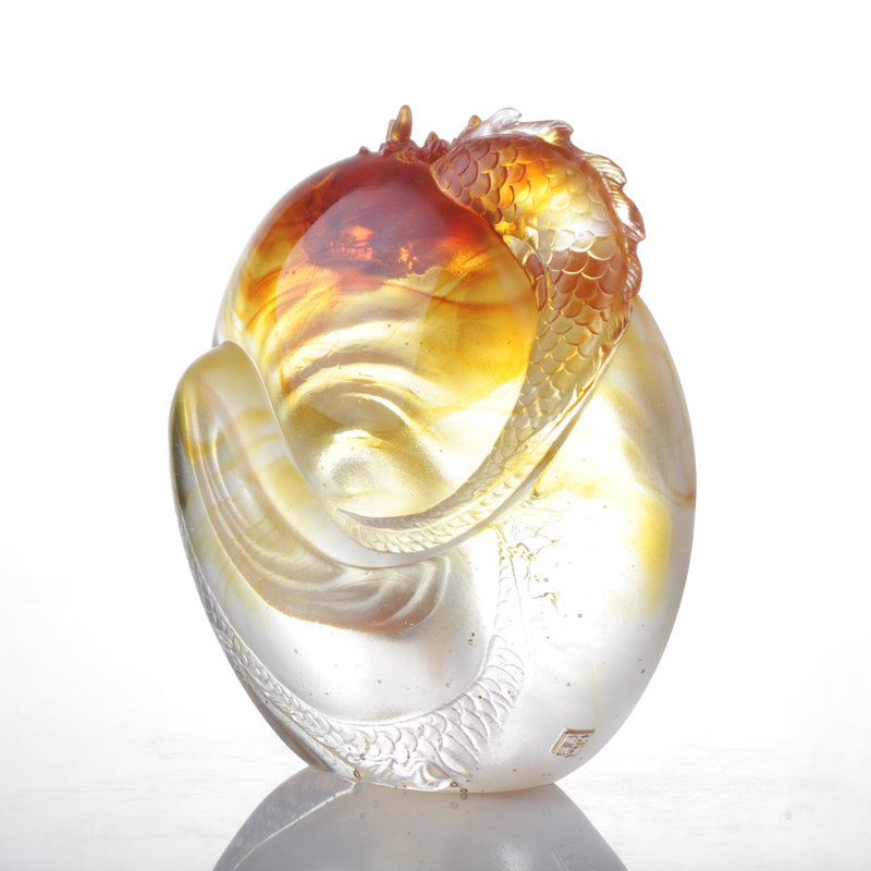 LIULI Crystal Art Dragon Sculpture, Taichi, "Intention"
