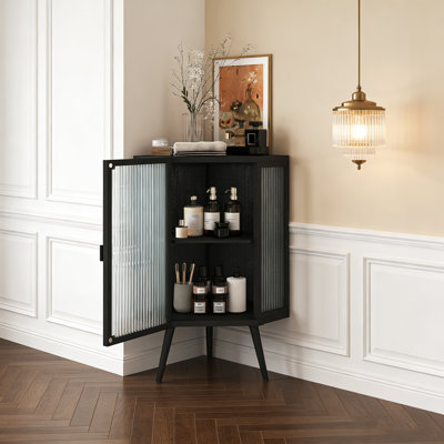 Armoire 22,25 po avec porte en verre trempé et tablettes de rangement pour la salle de bain, le salon et la chambre à coucher