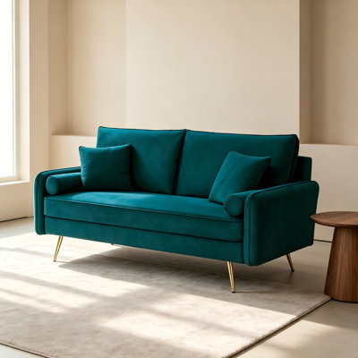Modern Velvet Loveseat 2-Seater Couch,Nailhead Trim Sofa with Gold Metal Legs,Compact Upholstered Sofa for Apartment Living Room,Just Loveseat
