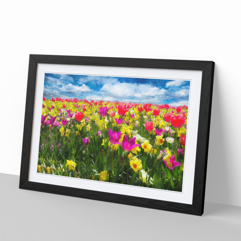Meadow of Flowers - Picture Frame Graphic Art, Black Framed, 27cm H x 36cm W x 2cm D