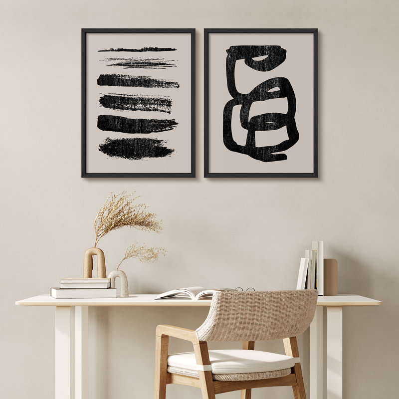 Art mural moderne avec lignes noires et géométriques, Noir, noir, noir, noir, H 14 po x l 11 po