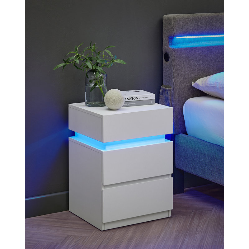Casein 40cm W Manufactured Wood Bedside Table, Cloud White