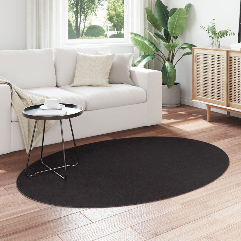 Rugs Black Area Rug Minimalist, Oval 120 x 170 cm, Polyester