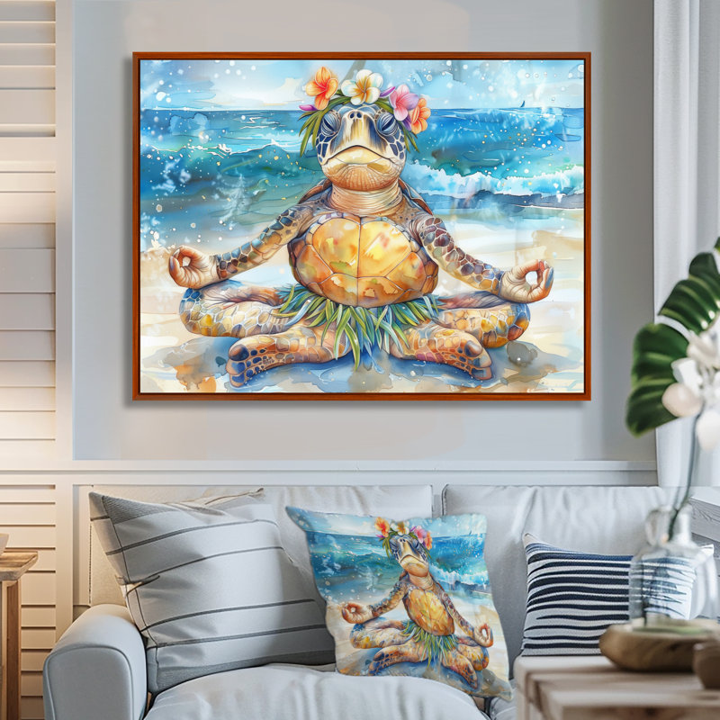 Salldar - reproduction d'art de tortue, Toile avec cadre flottant brun, H 12 po x l 20 po x P 1 po