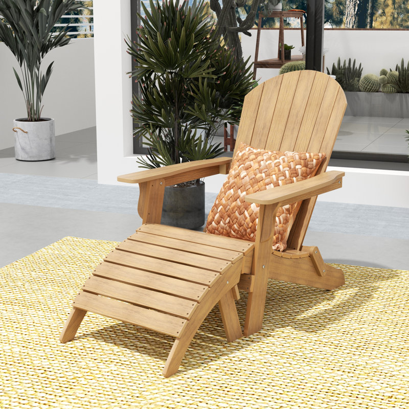 Chaise Adirondack pliante en plastique avec repose-pieds Arrlo, Teck