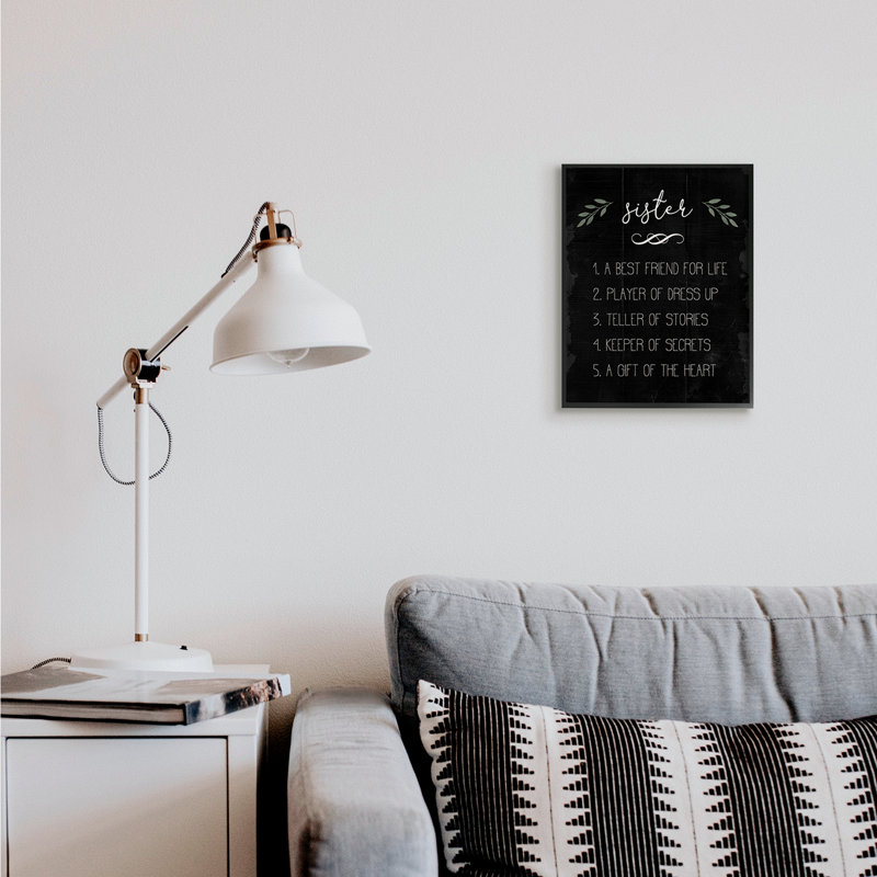 «Sister Facts Family» avec motif noir patiné, Giclée encadrée noir minuit, H 14 po x l 11 po