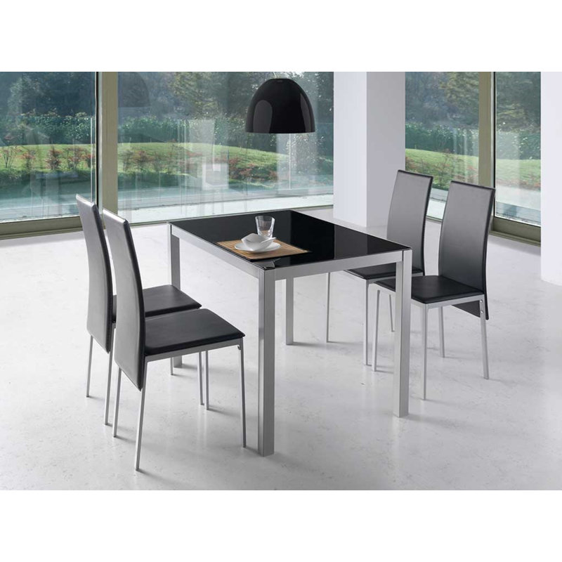 Genea Glass Top Metal Base Dining Table, Black