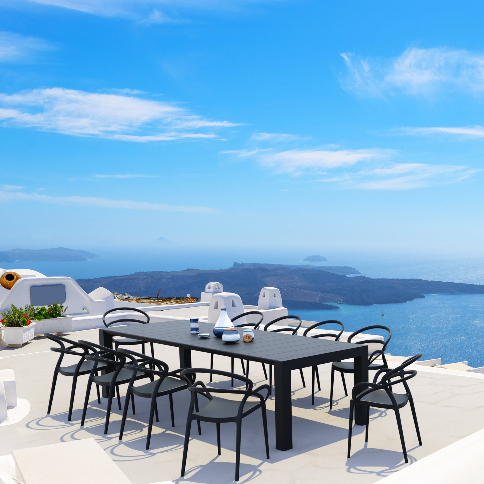 Comet 39" Patio Dining Set, Black