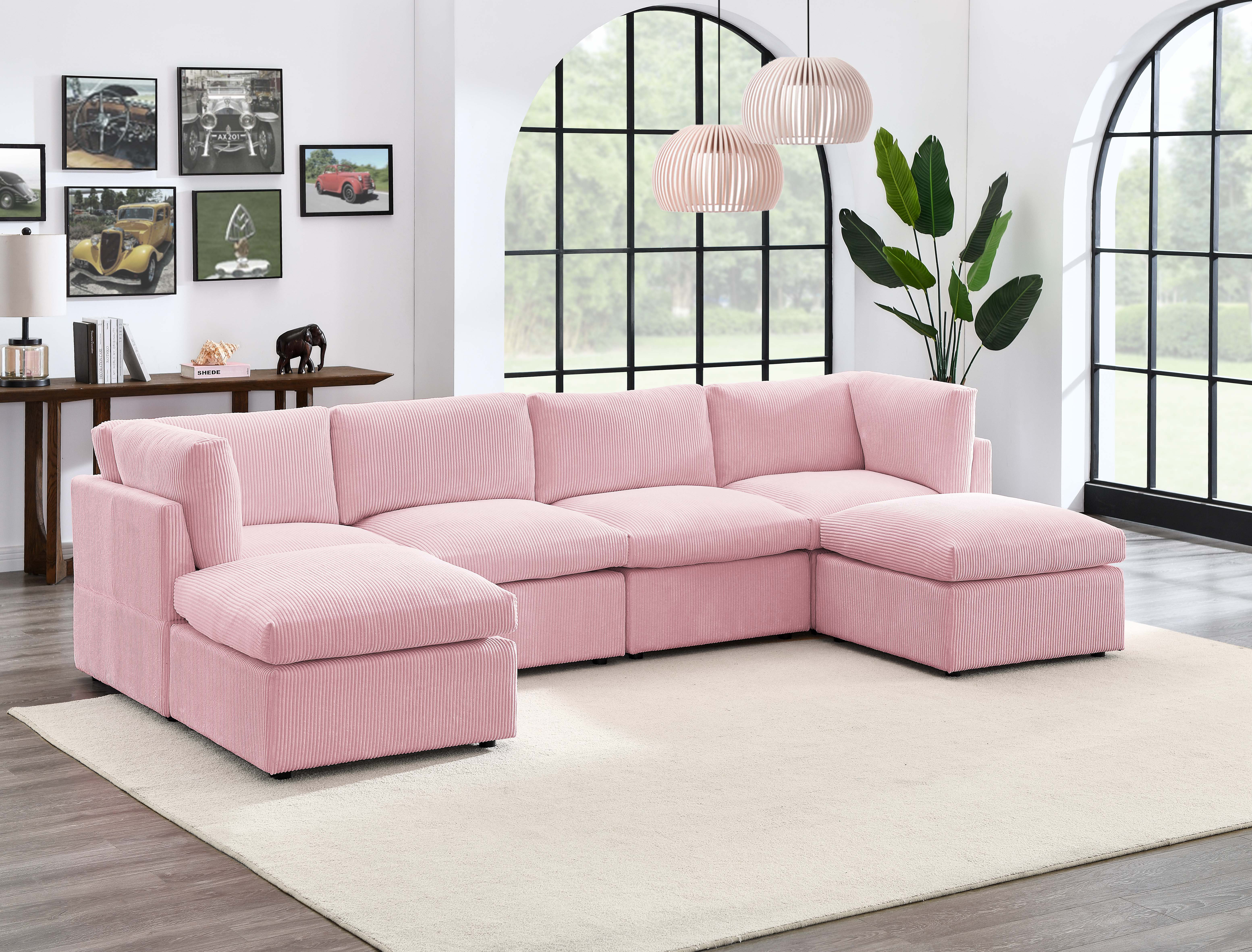 Annai 129" Wide Reversible Modular Corner Sectional with Ottoman