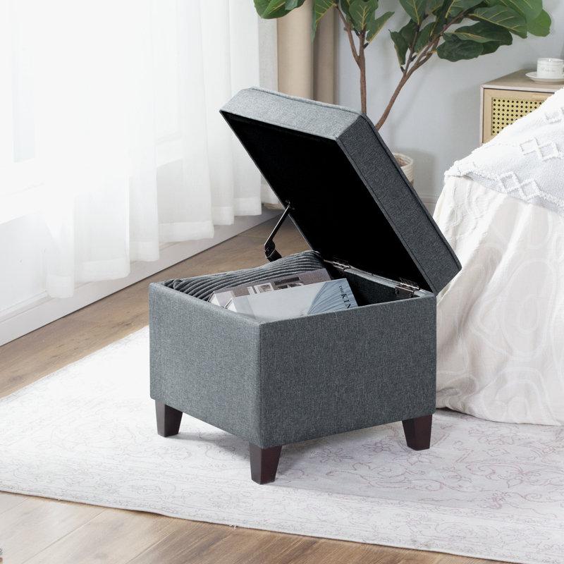 Repose-pieds carré avec rangement 17,5 po, 100 % polyester gris