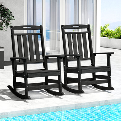 Ensemble de 2 chaises berçantes en PEHD - Bascules de patio robustes toutes saisons avec dossier haut pour le confort de la véranda, de la pelouse et du jardin