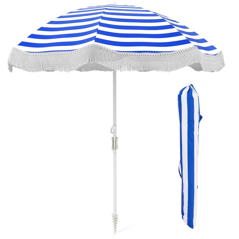 Charvik 70.86cm Tilt Beach Parasol, Blue Striped