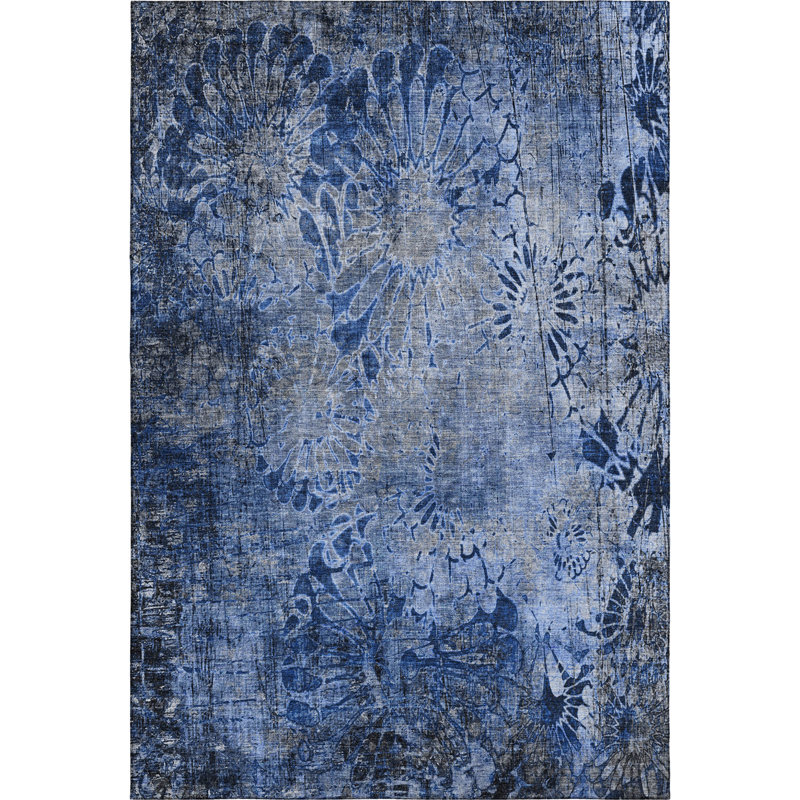 Premium Machine Washable Mayfield AMF2224 Floral Rug, Navy, 2'6" x 3'10"
