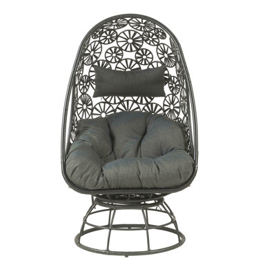 Chaise longue et table d'appoint en verre transparent, tissu gris anthracite et osier noir