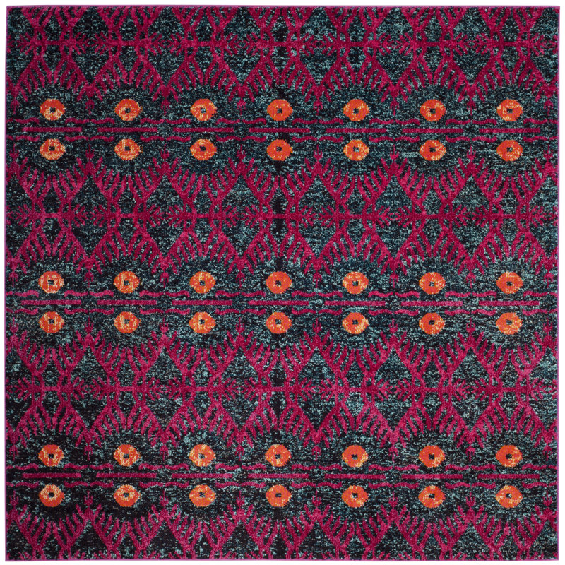 Isabea Ikat Pink Area Rug, Square 6'7"