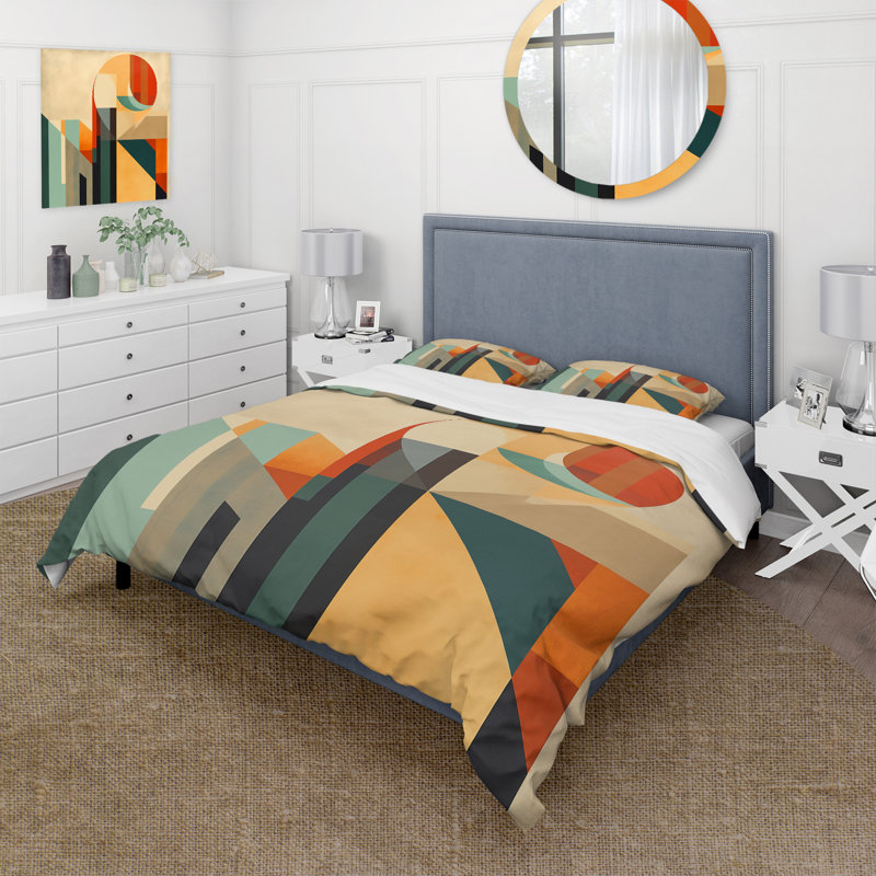Full Moon Symphony Midcentury Abstract I - Ensemble de housse de couette Abstract - Microfibre de polyester