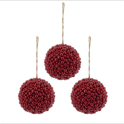 Ornement boule de baies rouges 6,5 x 6,5 po, boules de Noël suspendues décoratives pour décorations de fêtes, ensemble de 3