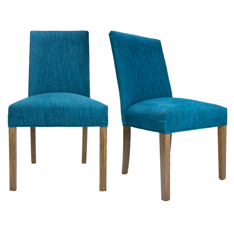 19'' H Upholstered Dining Chair, Blue, Walnut