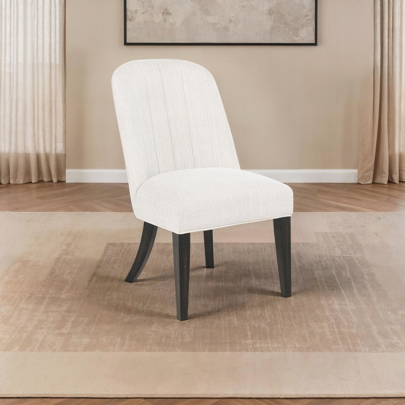 Ensemble de 2 chaises de salle à manger rembourrées en tissu, Noir / Crème, Noir / Crème
