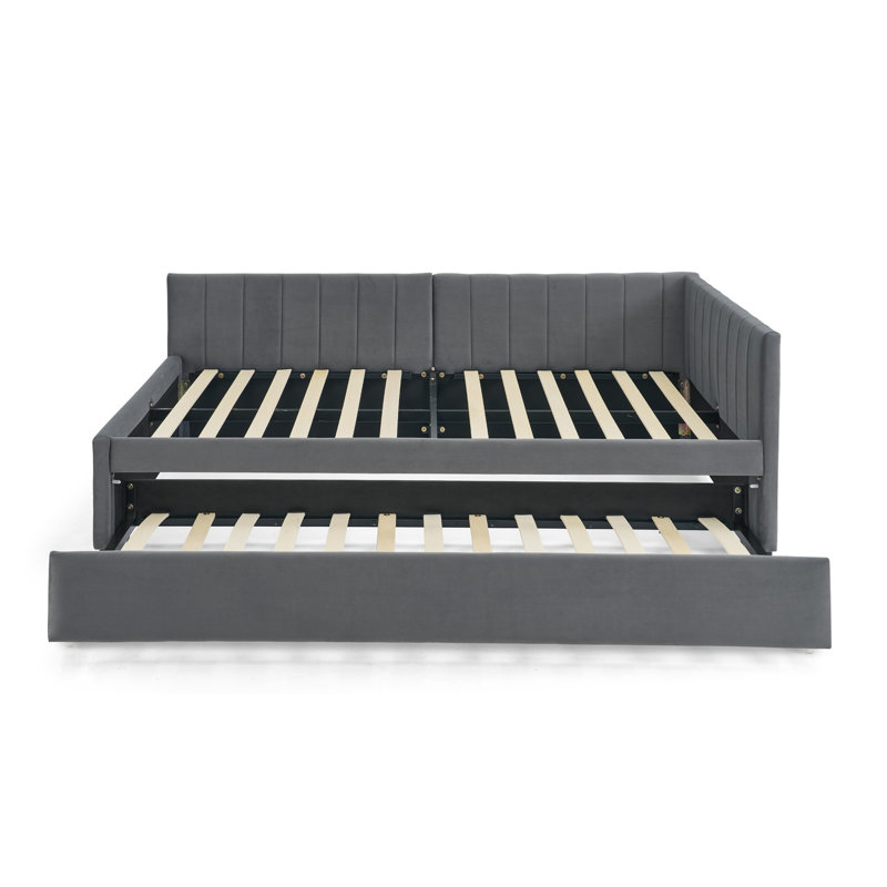 Lit de jour double avec couchette rembourrée capitonnée, structure de canapé-lit avec dossier et accoudoirs confortables, velours (79,5 po x 58 po x 25 po)