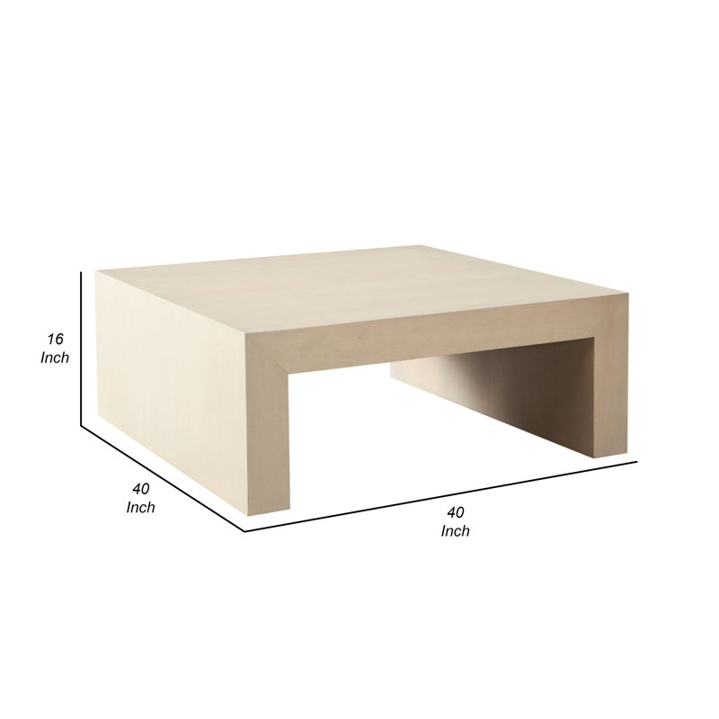Somy Modern Coffee Table, 40 Inch Square Top, Wide Panel Legs, Natural Grey