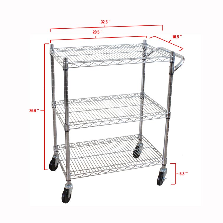 3 Tier Heavy Duty Rolling Utility Cart with Wood Top, Wire Rolling Carts  with Wheels 4”, NSF Metal Rolling Carts, Commercial Grade Metal Cart,Utility  Trolley Serving Cart for Restaurant,Kitchen,Chrome : : Home