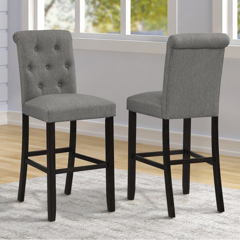 Tabouret de bar en bois massif Leviton, ensemble de 2, Gris