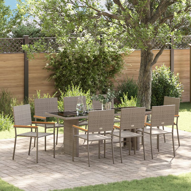 8 - Person Patio Dining Set Rectangular Table, Grey
