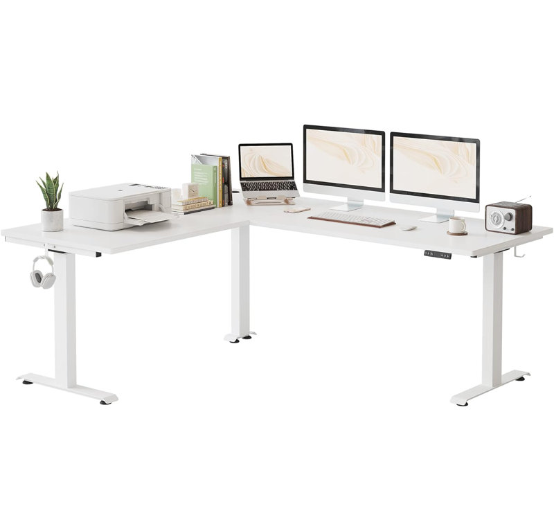 Adjustable Height L-Shaped Steel Standing Desk, Black
