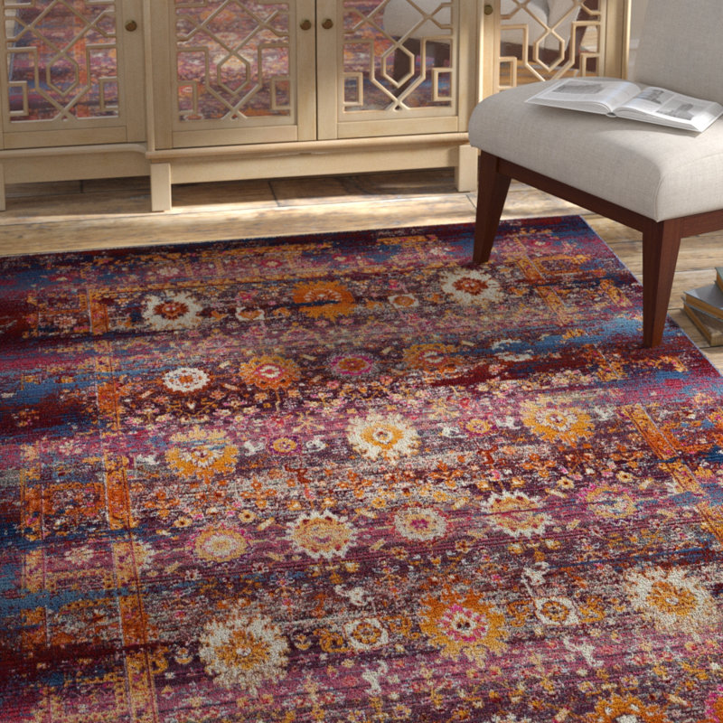 Lowndes Orange/Blue/Purple Area Rug, Rectangle 7'10" x 9'10"