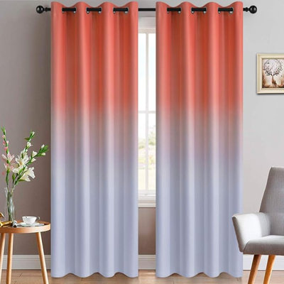 Rideaux dégradés corail et blanc gris Yakamok, rideaux à œillets bloquant la lumière, rideaux obscurcissant de couleur dégradée pour chambre à coucher, 52 po x 84 po, ensemble de 2