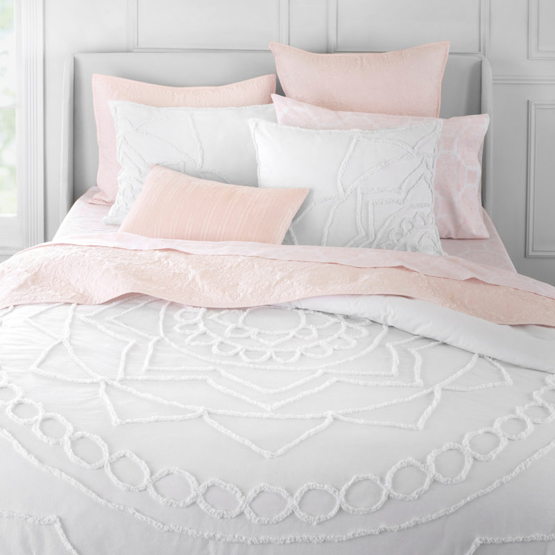 Ensemble d'édredon standard en coton 3 pièces, Édredon grand + 2 taies décoratives, Blanc