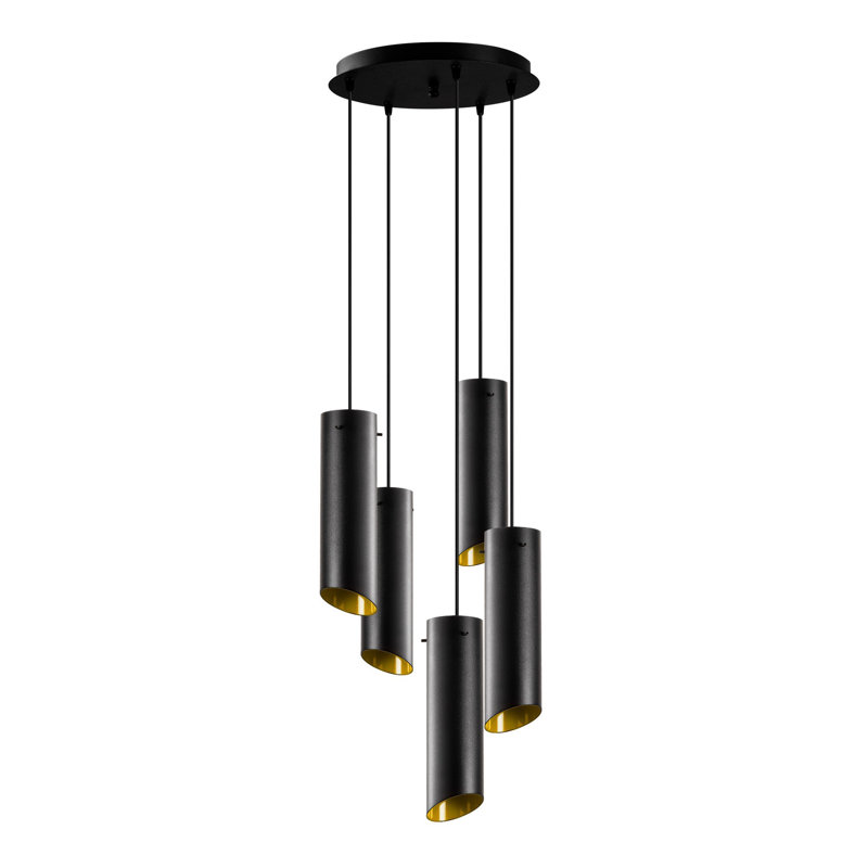 Aidie 5 - Light Black Cylinder Pendant, Black/Yellow