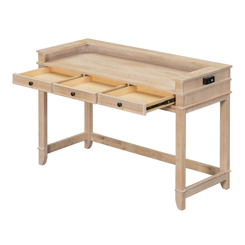 Ensemble de table de bar 4 pièces avec 3 tabourets rembourrés, Bois naturel délavé / gris, Bois naturel délavé