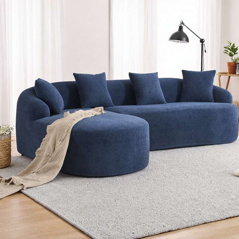 Canapé d'angle modulaire luxueux avec assise profonde, accoudoirs plus larges et coussins offerts., Chenille bleu marine