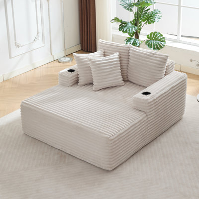 Canapé-lit 64 po en velours côtelé 64 po avec porte-gobelets, accoudoirs et coussins pour le salon