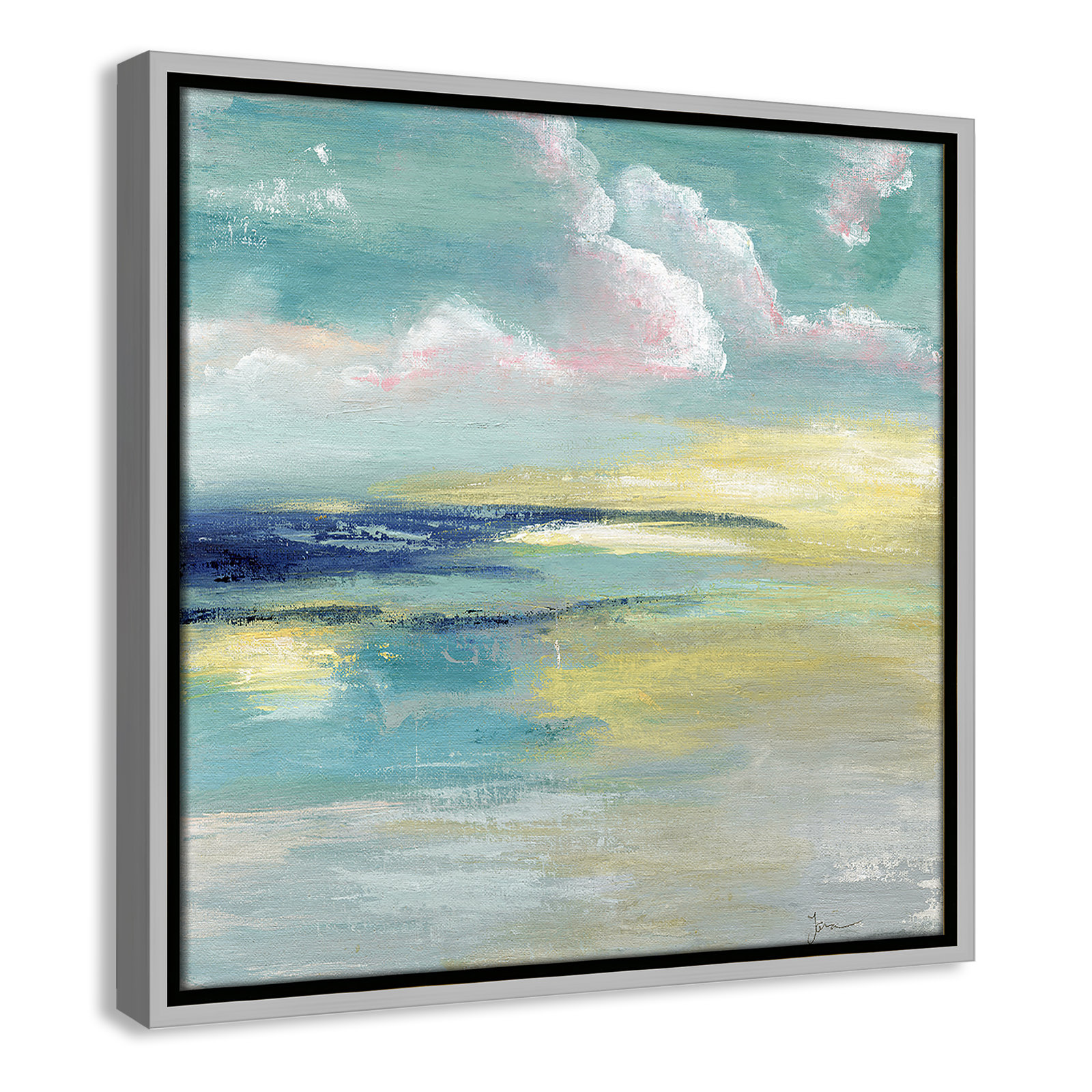 Bertie "Ocean View" Painting by Tava Studios, Silver Framed Canvas, 17.5" H x 17.5" W x 2" D