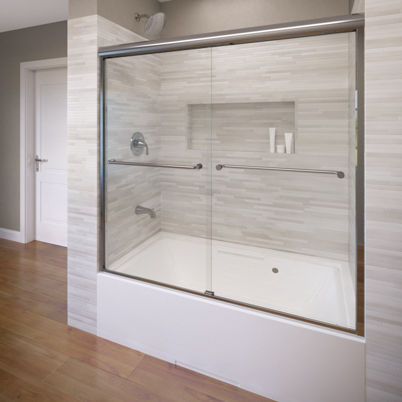 Celesta 60" x 59" Frameless Bypass Sliding Tub Door, Silver, AquaGlideXP clear