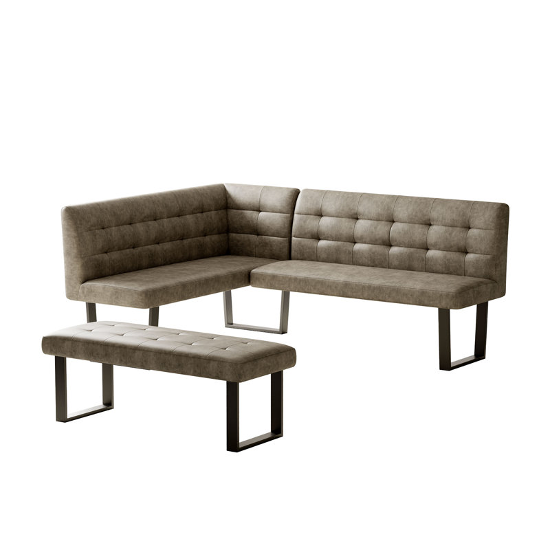 2 Piece Modern  Faux Leather Corner Bench And Backless Bench With Tufted Upholstery And Metal Legs