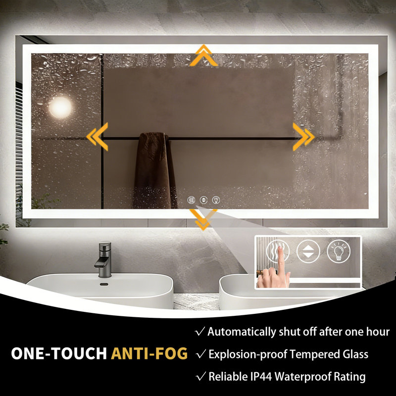 84" X 40" LED Bathroom Mirror With Dimmable Light Anti-Fog Lighted Vanity Mirror With 3 Color Modes, IP44 Waterproof Horizontal/Vertical Mount