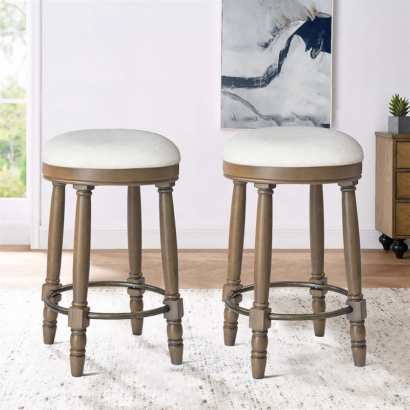 AGODY Bar Stools Set Of 2 (No Including  Table), White Seat/ Light Oak Frame