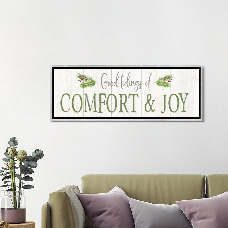 «Peaceful Christmas Horizontal Comfort & Joy» par Tara Reed - impression d'art textuel, H 16 po x l 48 po x 1,5 po