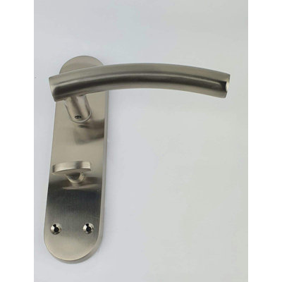 Arched T-Bar Bathroom Door Handles on Backplate in Satin Stainless Steel Finish - 180mm x 45mm