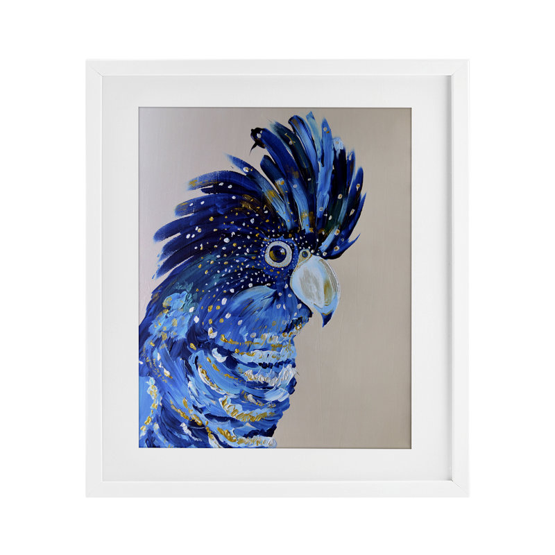 «Coco The Cockatoo», reproduction encadrée sous verre, conception de Jennifer Seeley, H 16 po x l 13 po, Cadre blanc côtier
