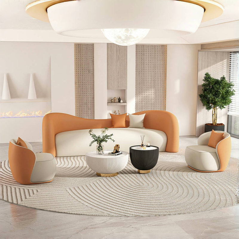 Combinaison de canapé et de table basse de style crème, Orange / blanc cassé
